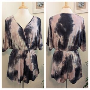 Earthbound Short Sleeve Tie Dye Romper Pink Grey Large